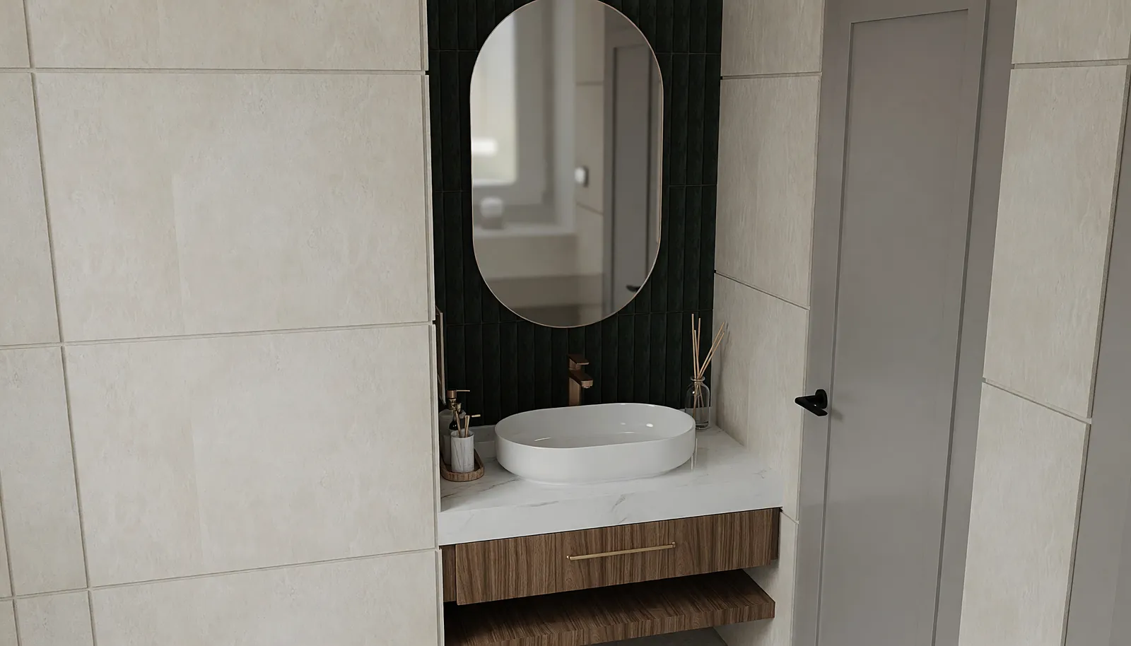 Akaydın Konutu – Banyo – ayna detayı